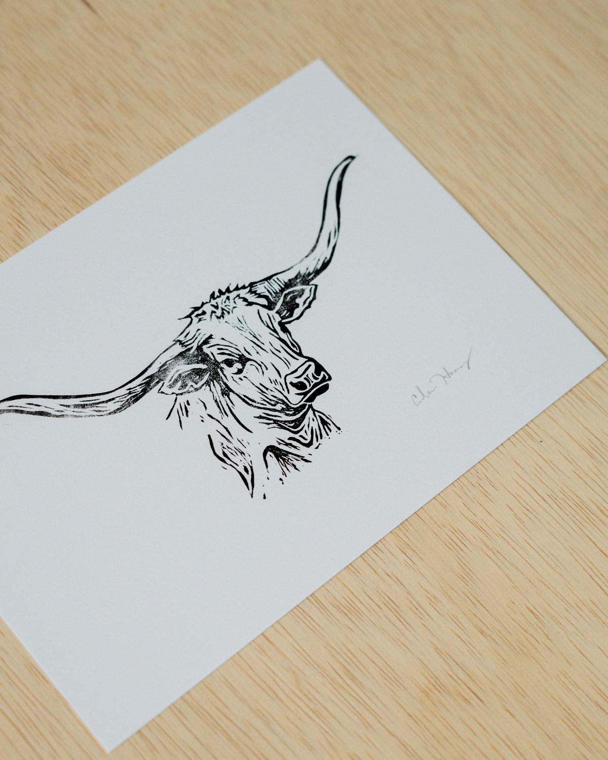 Longhorn Linocut Print