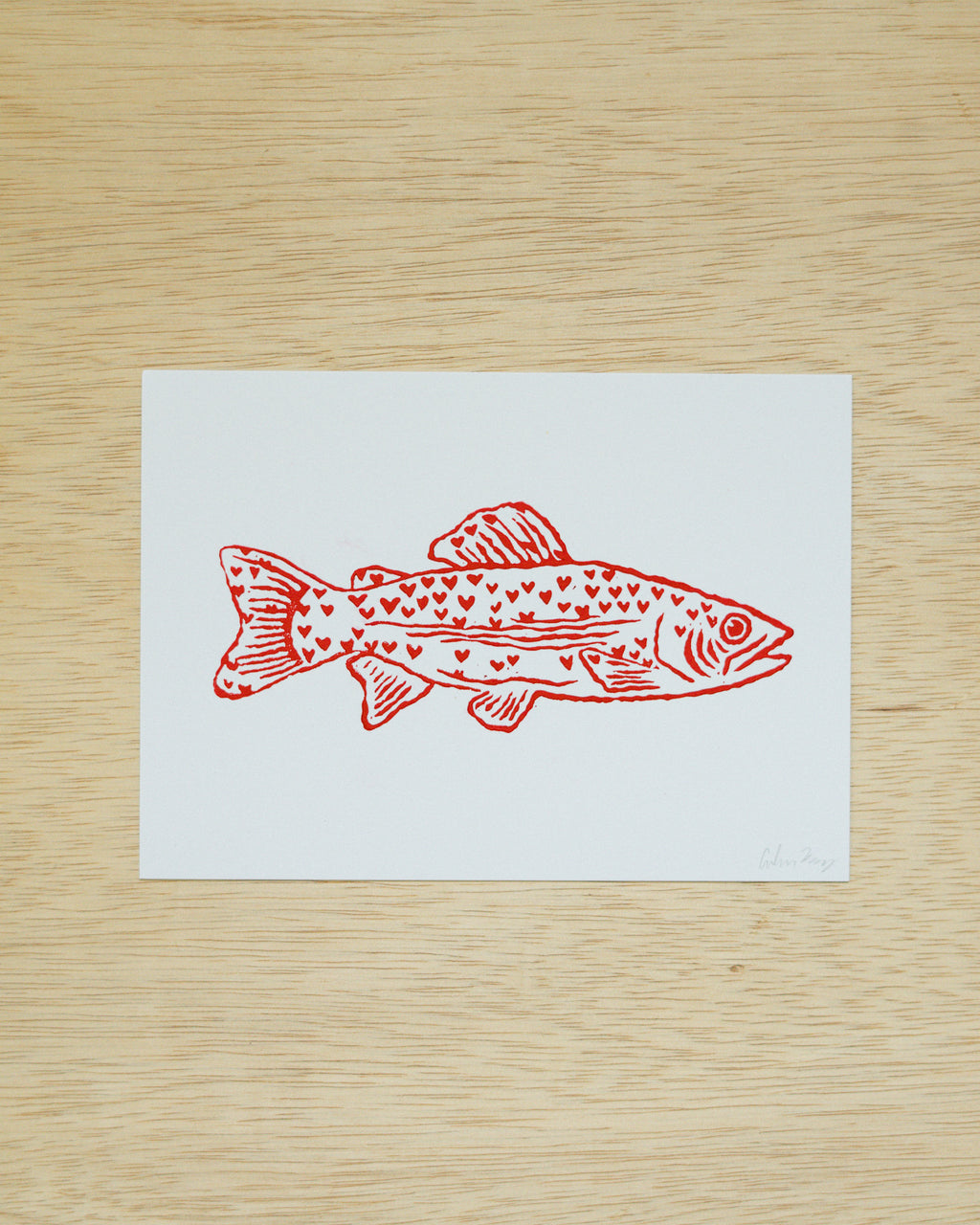 Heart Fish Linocut Print