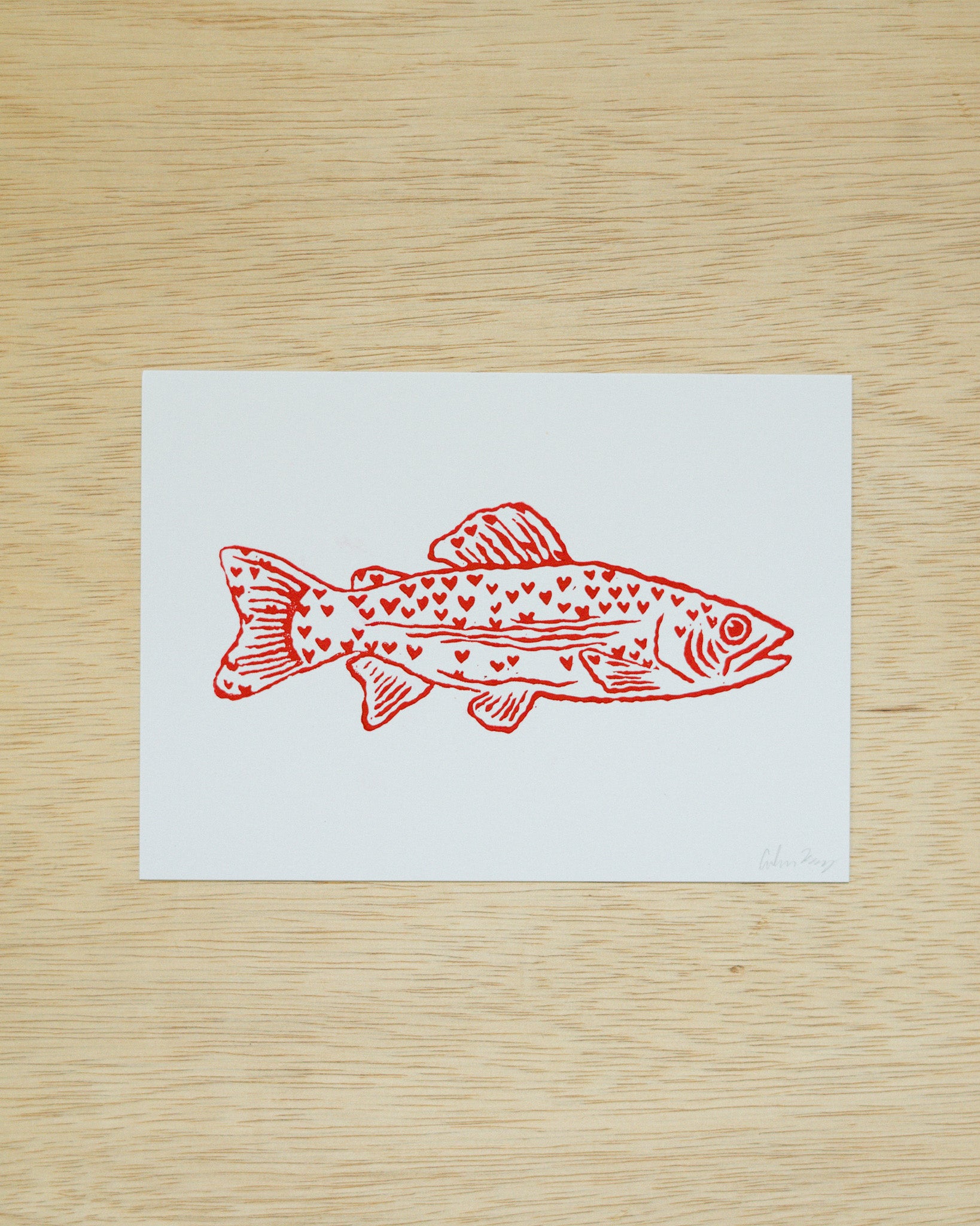 Heart Fish Linocut Print