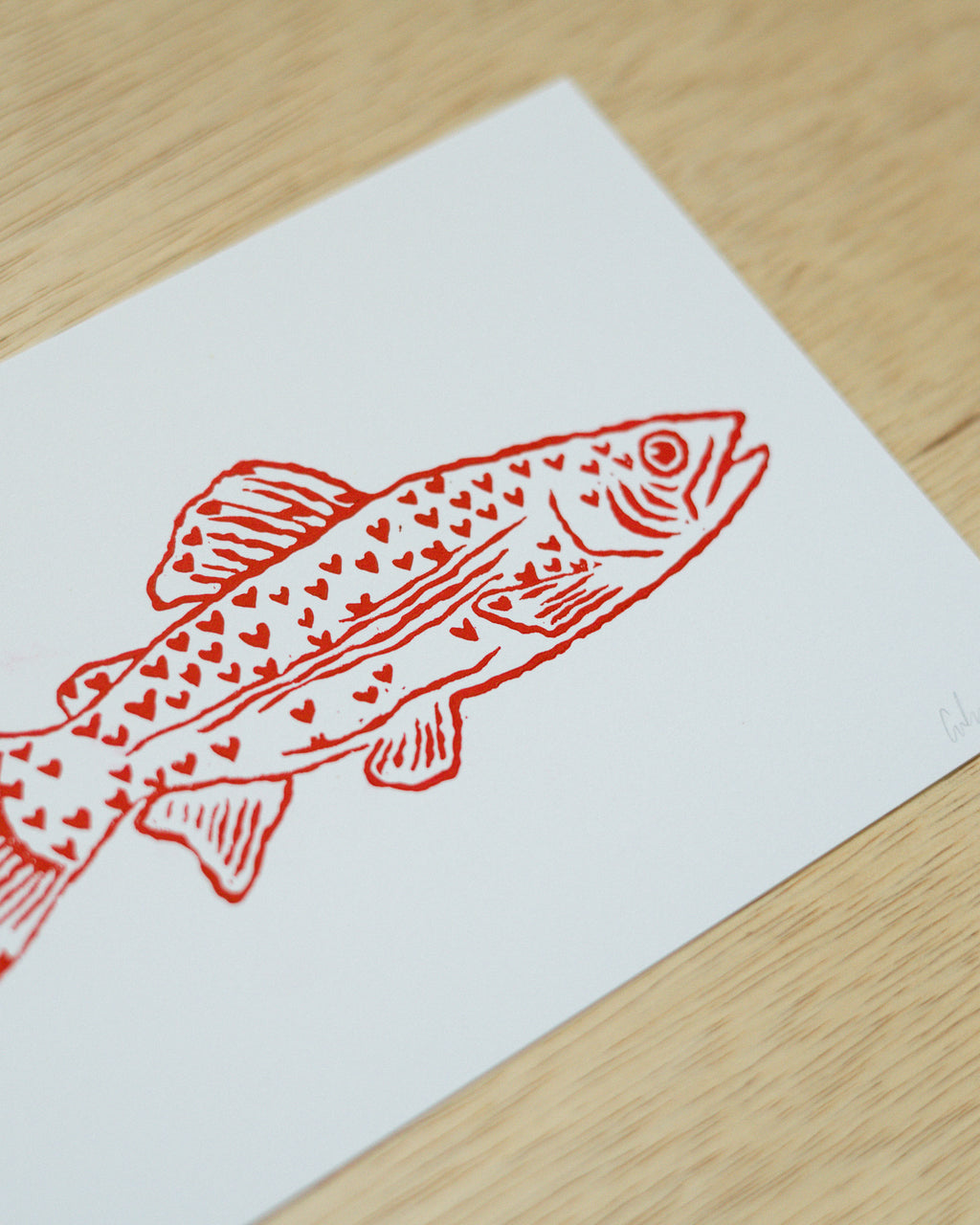 Heart Fish Linocut Print