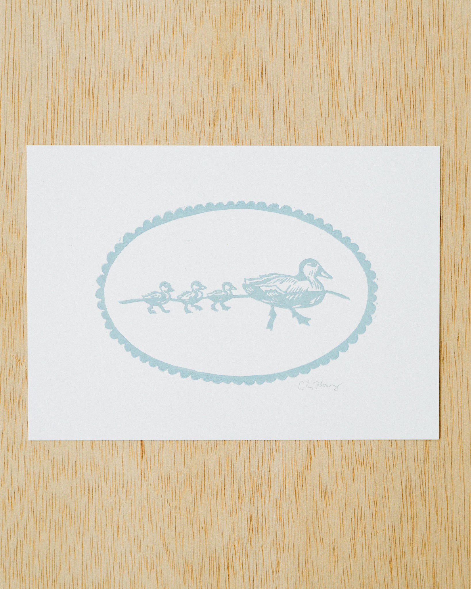 Mama Duck and Ducklings Linocut Print