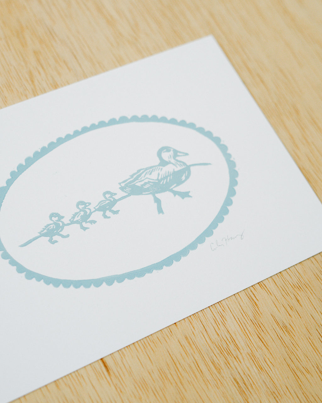 Mama Duck and Ducklings Linocut Print