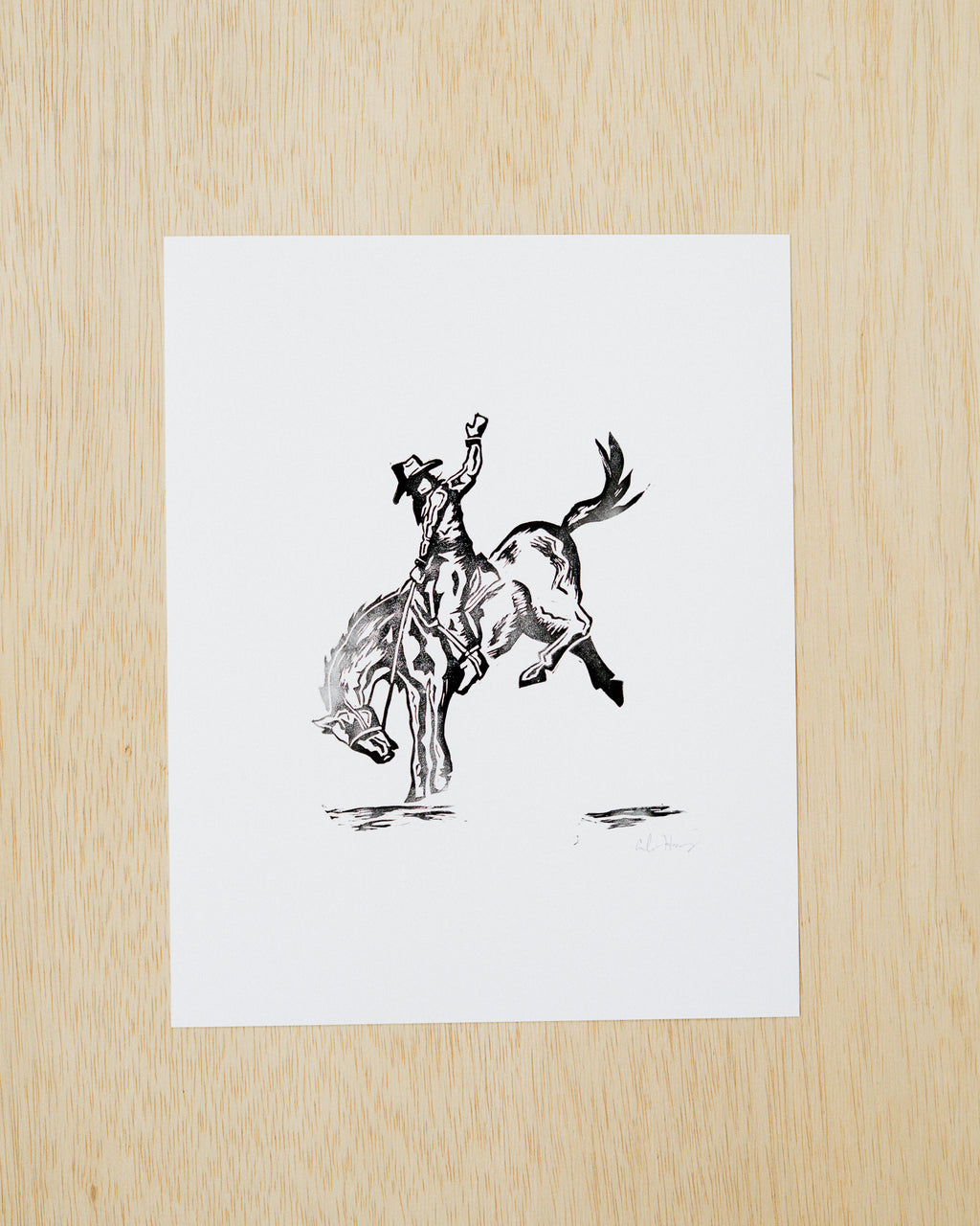 Bucking Bronco Linocut Print