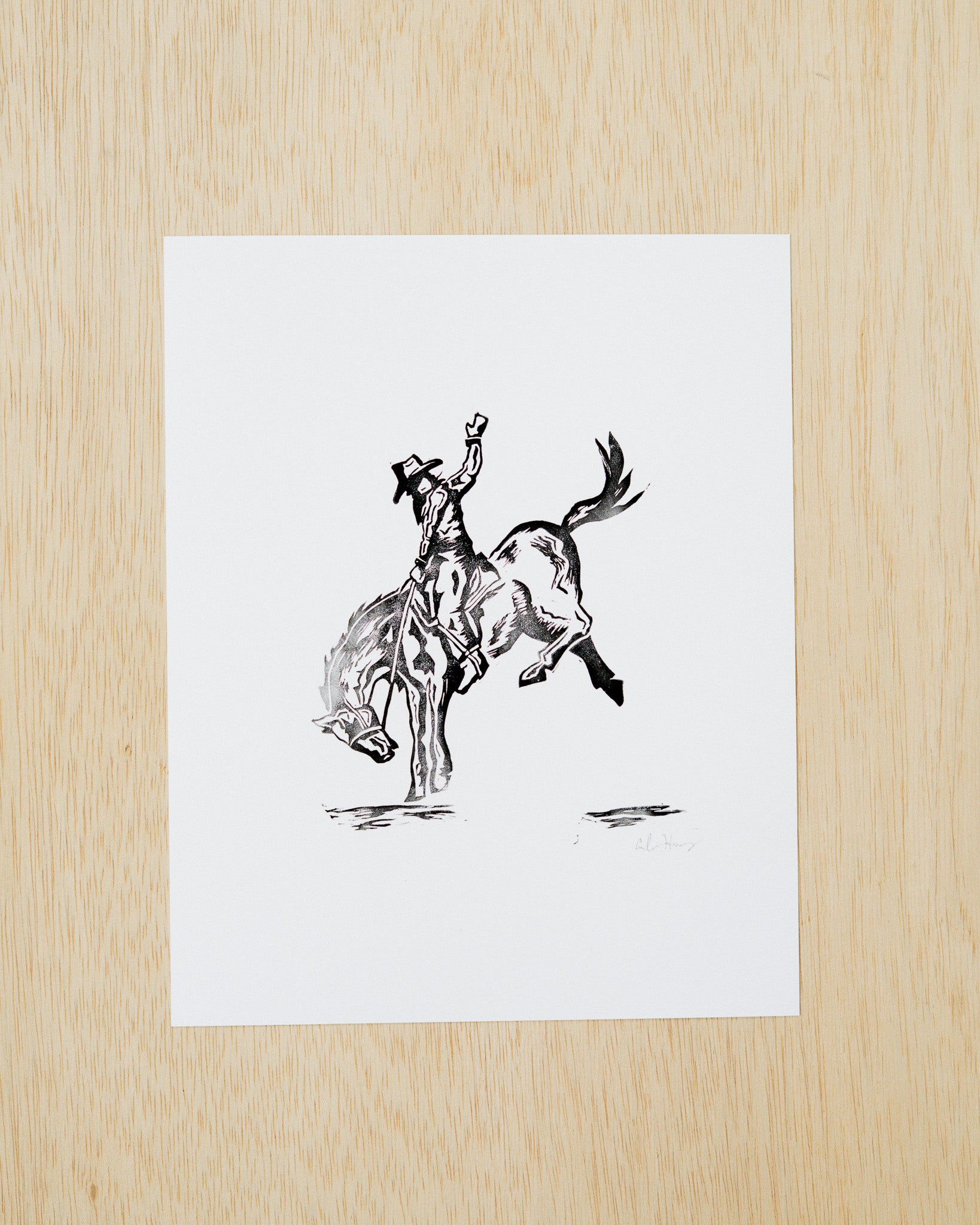 Bucking Bronco Linocut Print