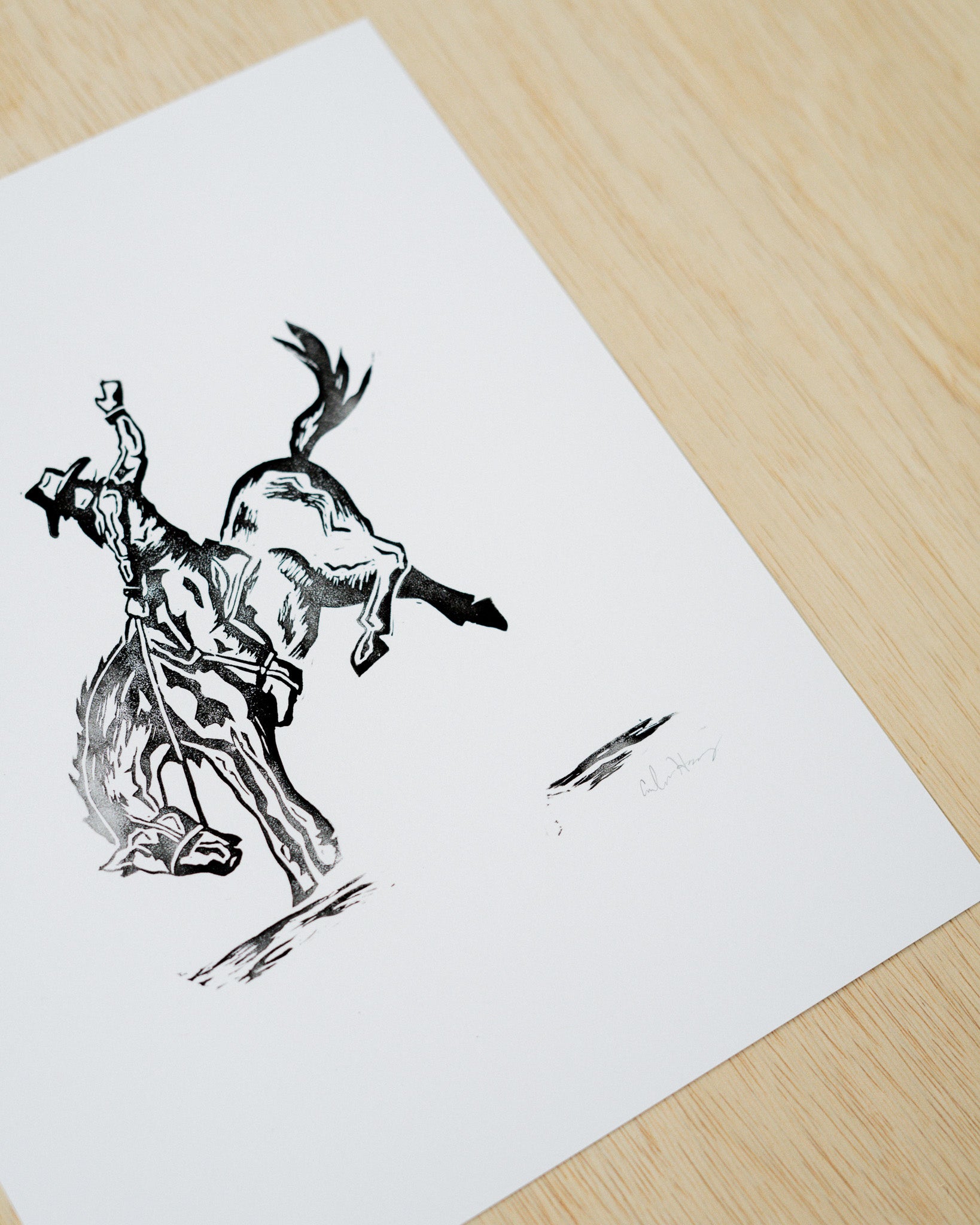 Bucking Bronco Linocut Print