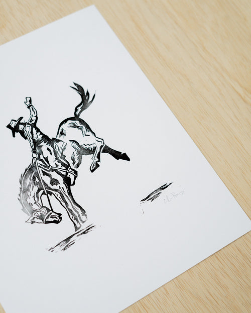 Bucking Bronco Linocut Print