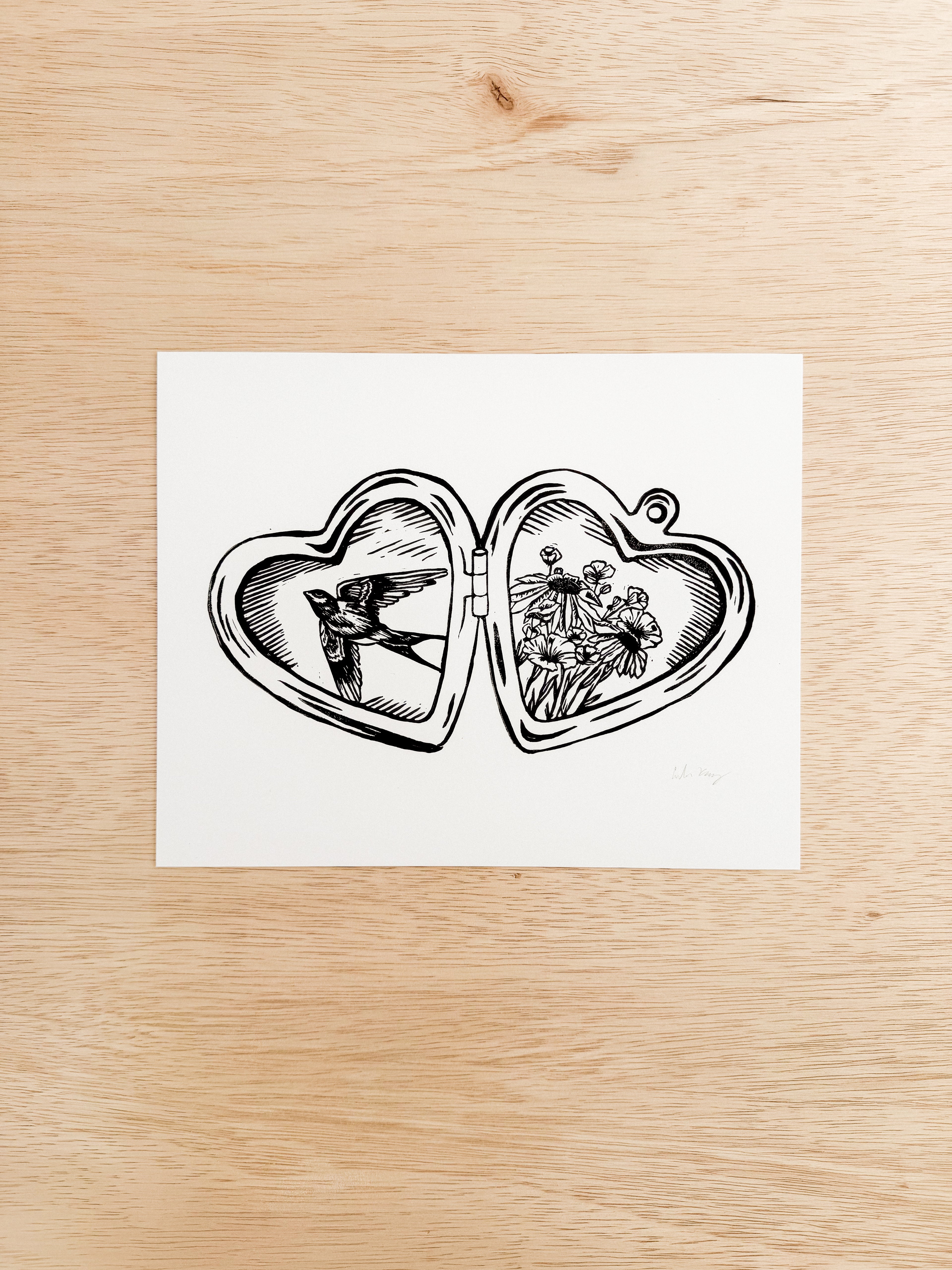Locket Linocut Print