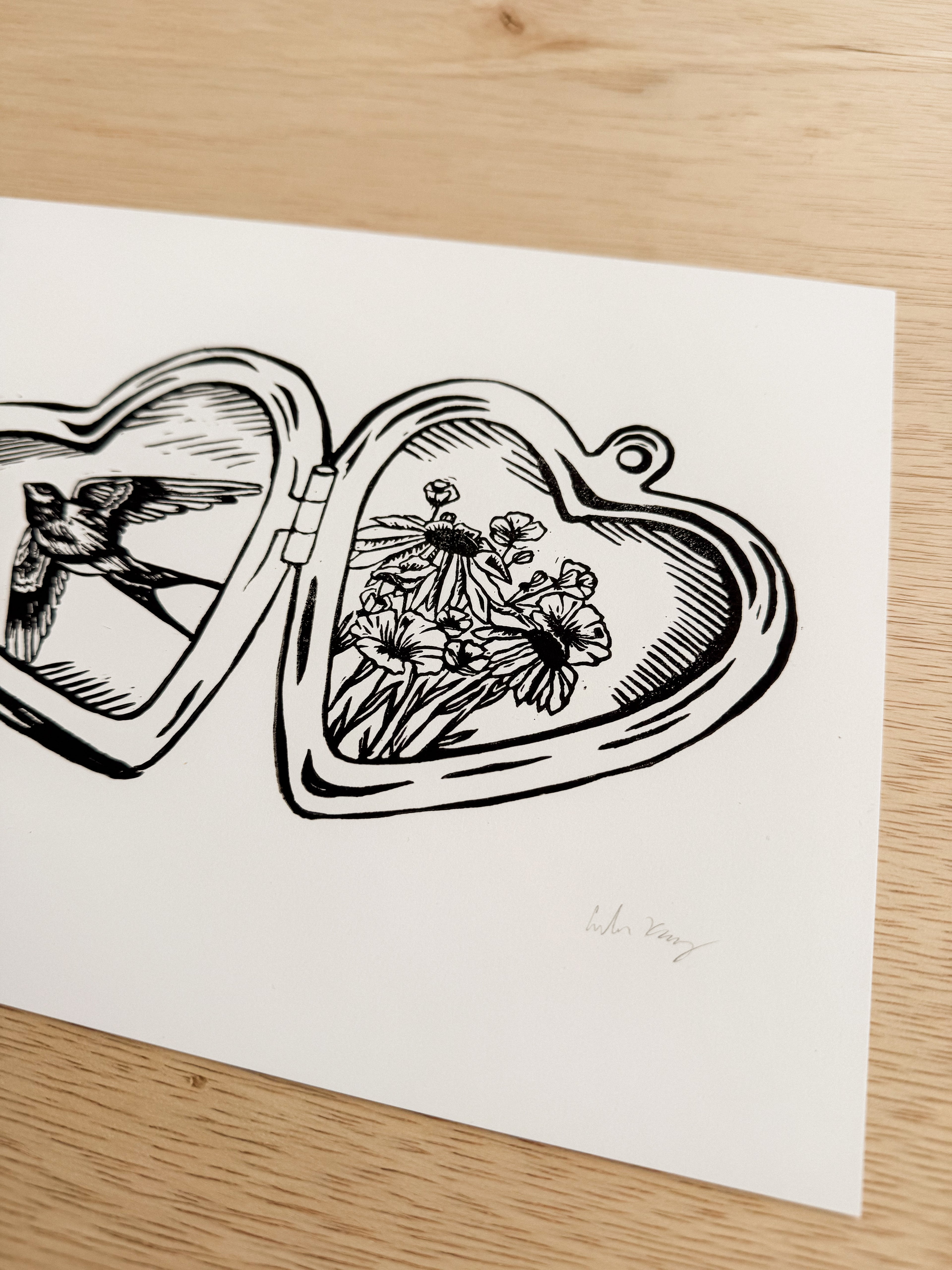 Locket Linocut Print