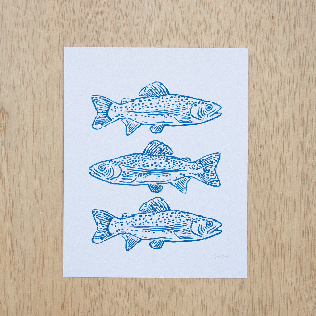 Three Fish Linocut Print
