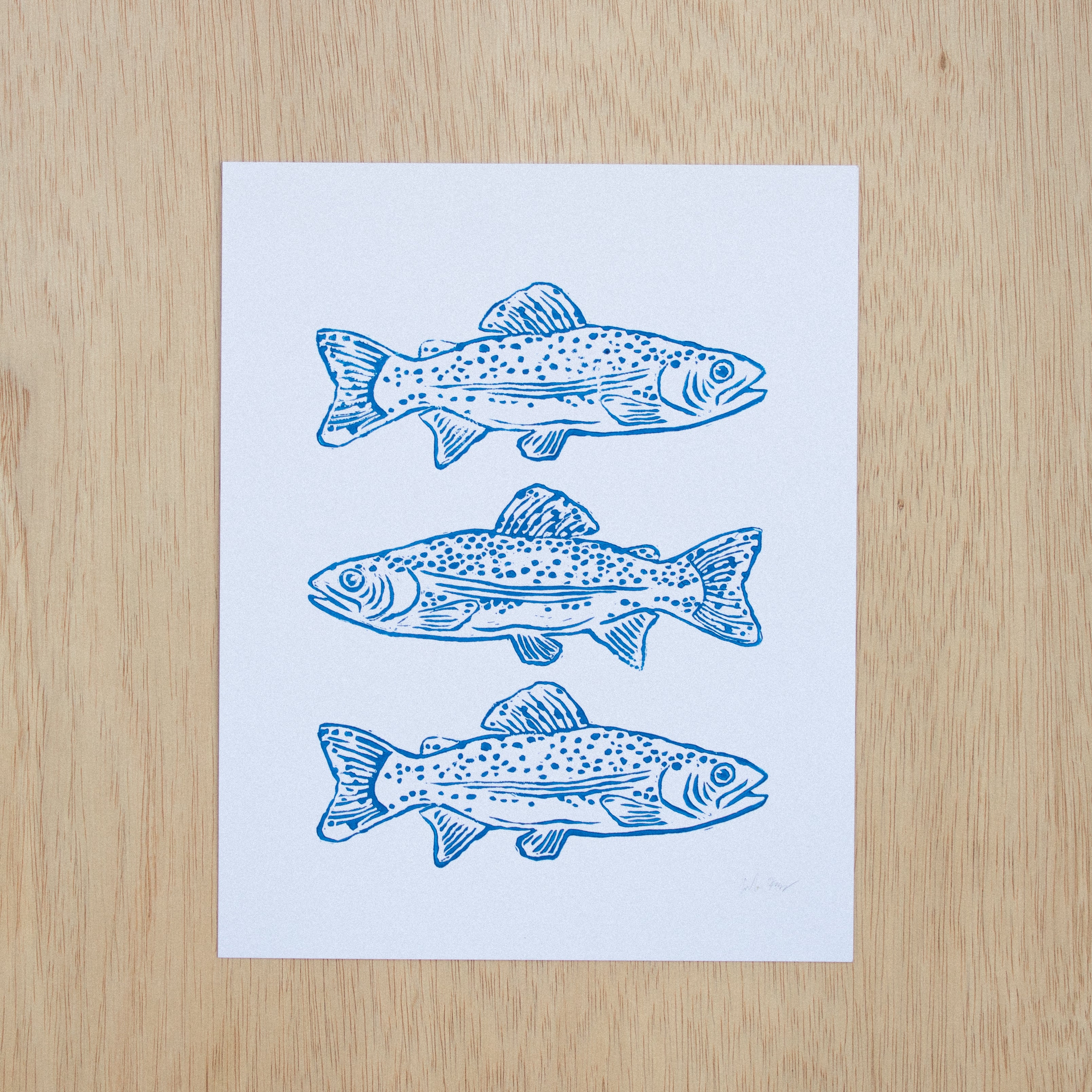 Three Fish Linocut Print