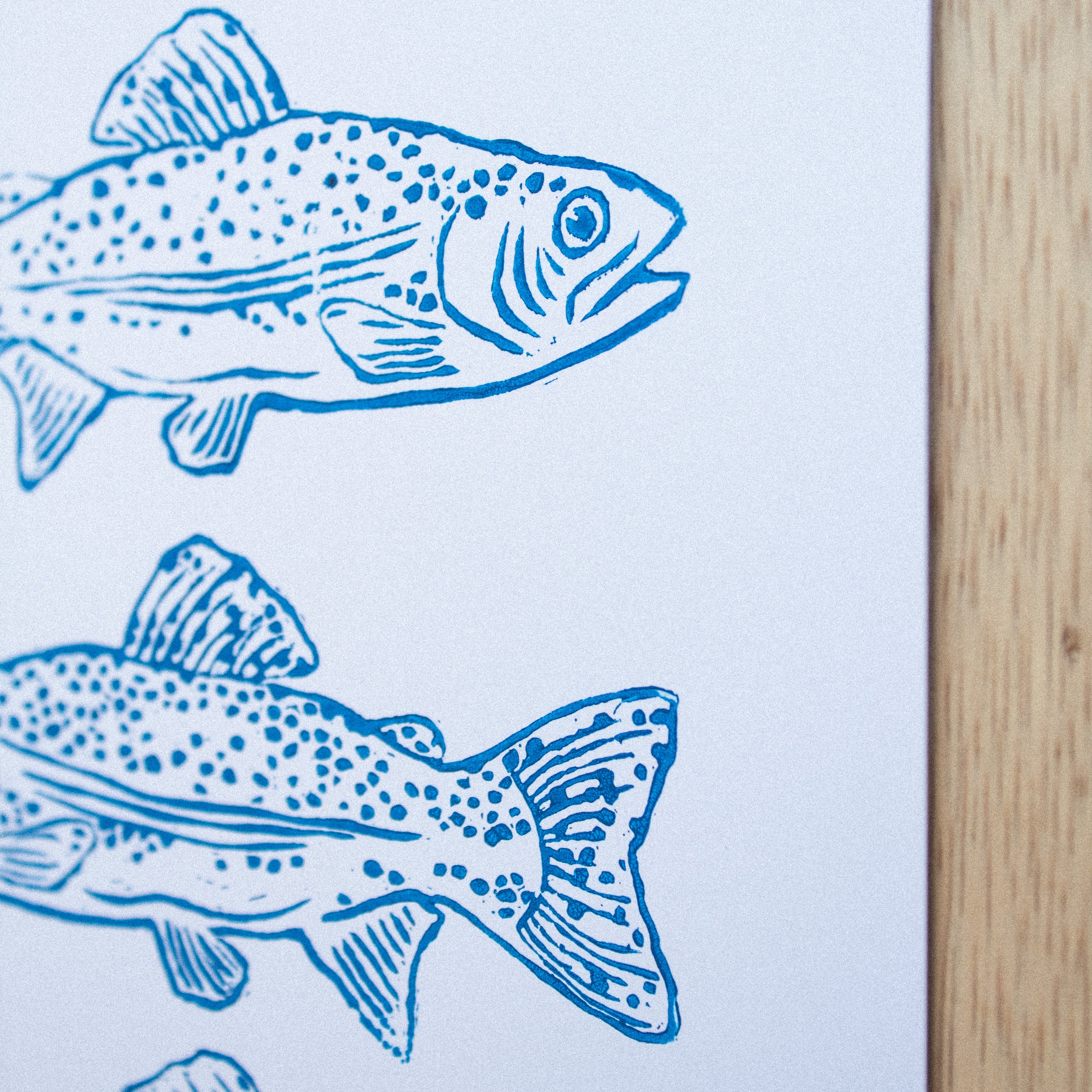 Three Fish Linocut Print